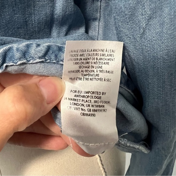 Anthropologie Maeve Chambray Ruffle Long Sleeve Top - Picture 14 of 15